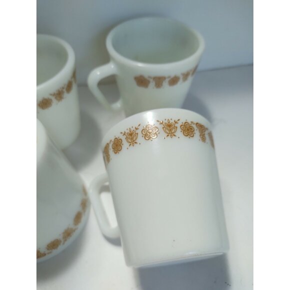 Vintage Pyrex D-Handle Butterfly Pattern Milk Glass Mugs Set of 4 - Picture 8 of 11
